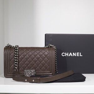 Chanel Caviar Chocolate Brown Quilted Medium Boy Bag